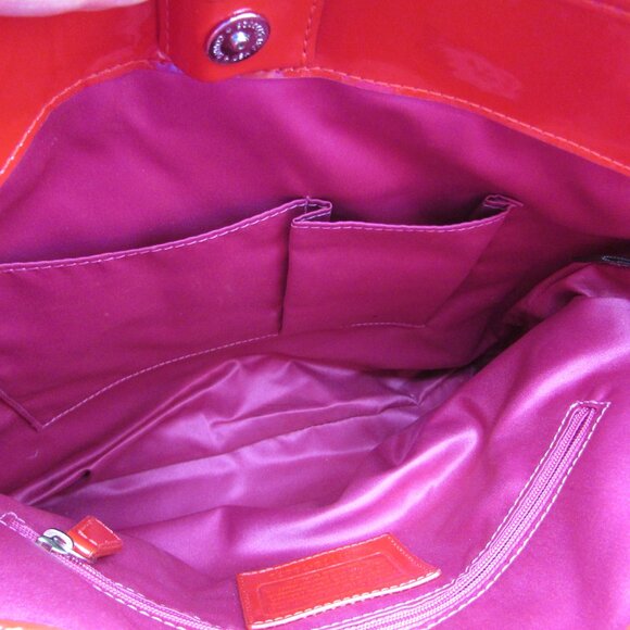 Coach Liquid Gloss Collection Red High Shine Shoulder Bag Purse Chain Strap - Picture 11 of 16